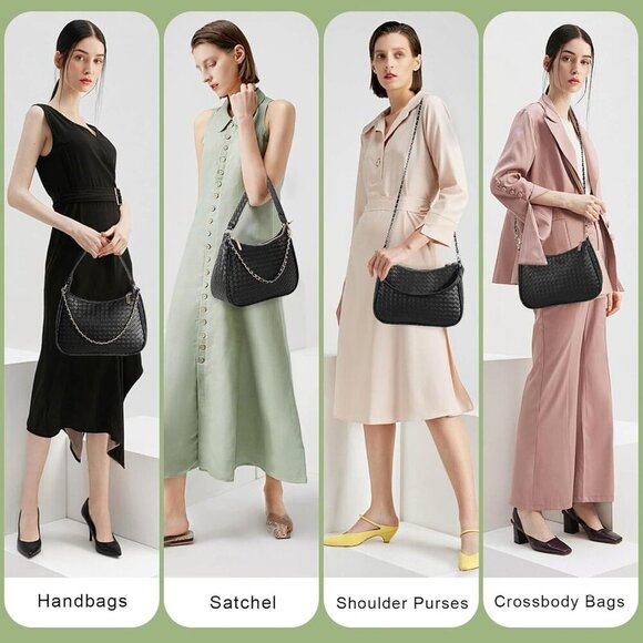 Woven Shoulder Bag for Women Gifts Detachable Strap Vegan Leather Hobo Handbag P - Picture 6 of 7